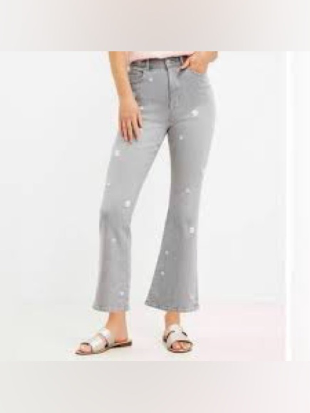 Loft | Embroidered Daisy Gray Cropped Kick Flare Jeans